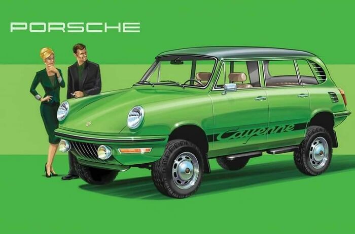 Retrofuturism vintage Porsche concept car with raised SUV style