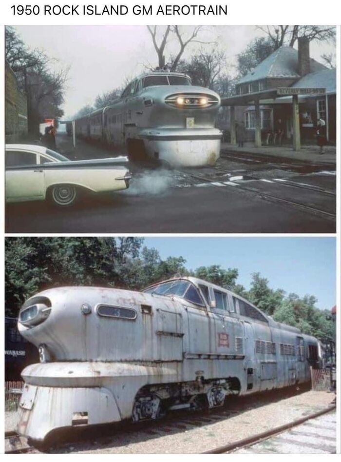 1950 Rock Island GM Aerotrain vintage train with retrofuturism industrial design