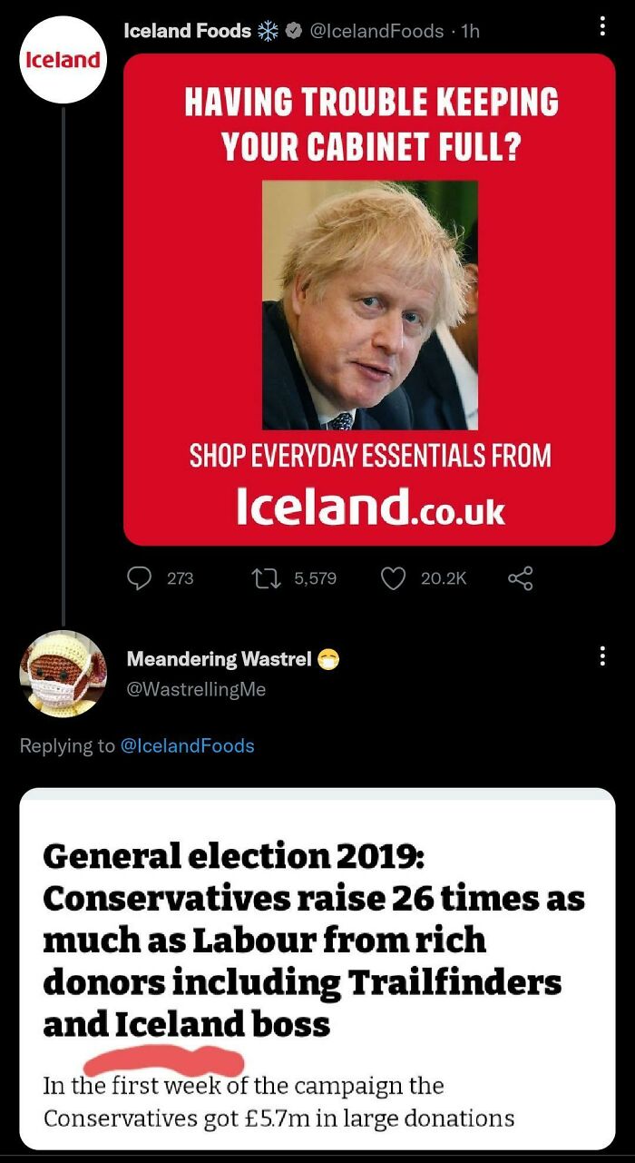 Social media post showing words used against a politician with a tweet highlighting political donations controversy.