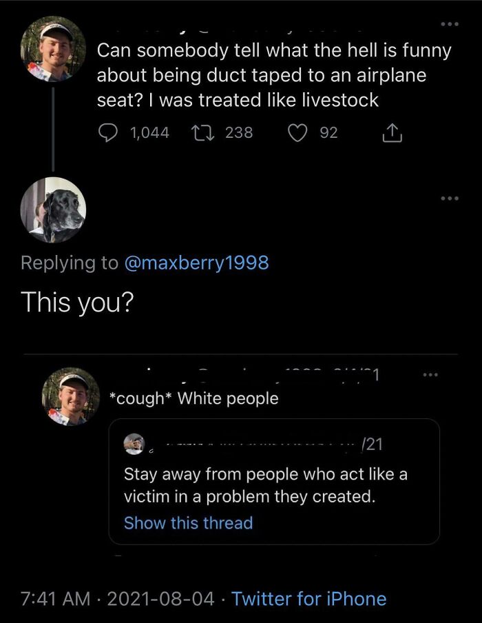 Screenshot of a social media exchange where words are used against someone in a viral tweet conversation.