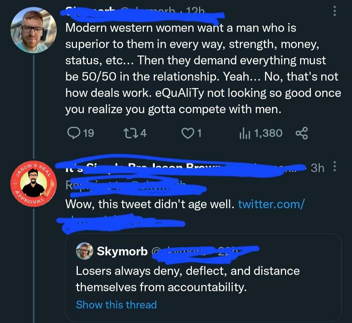 Screenshot of social media posts showing words used against their authors in viral comment exchanges.