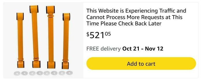 Set of four orange straps with buckles displayed next to a faulty website order message, illustrating hilarious misprints.