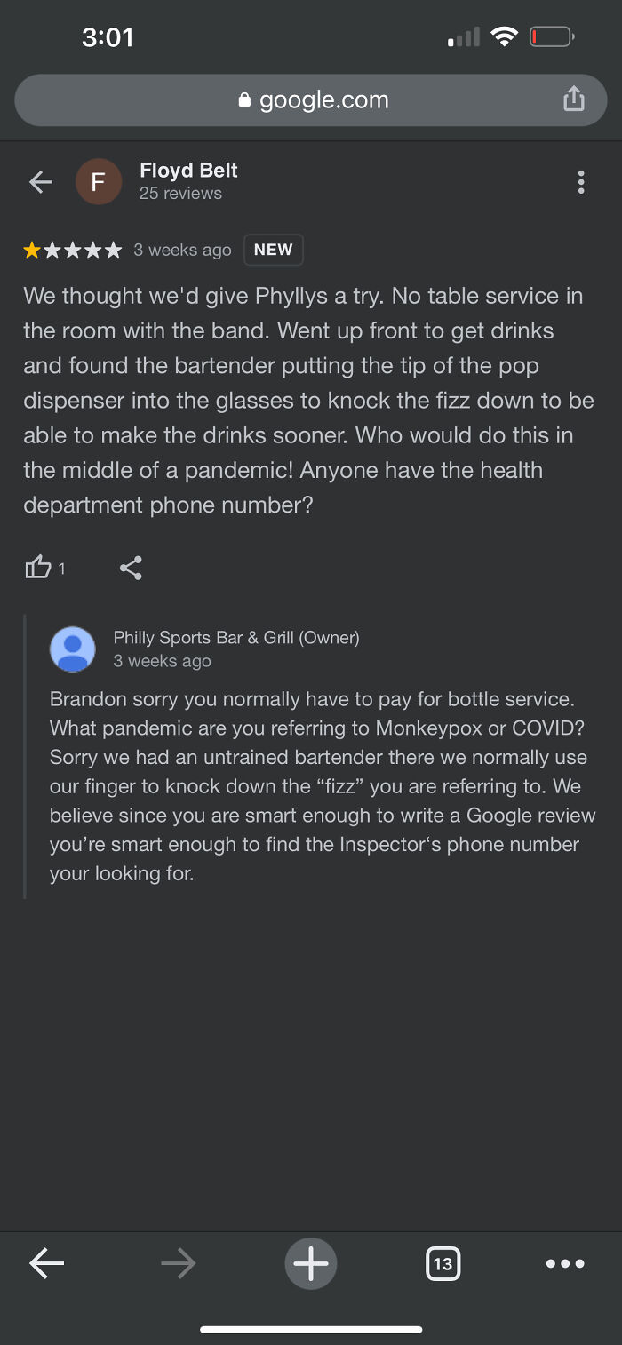 Owner Of Philly Sports Bar & Grill Extremely Rude