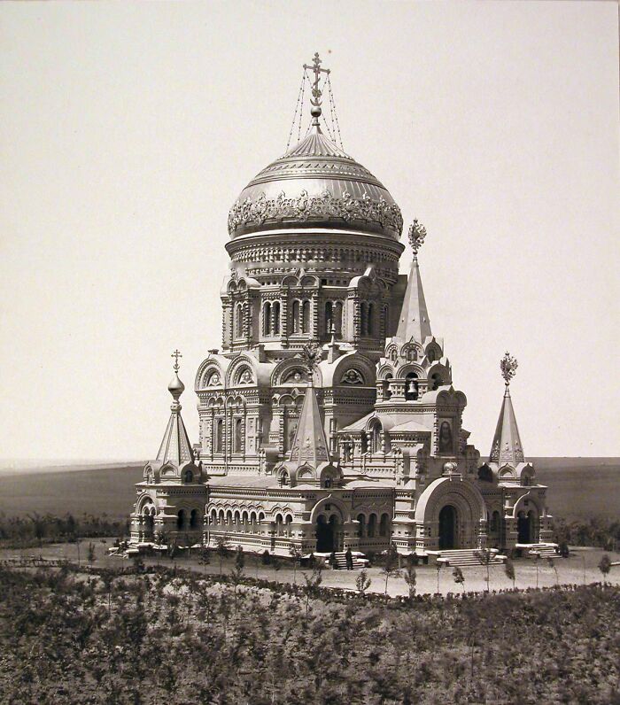 Intricately detailed historic building with domes and spires, representing interesting buildings lost as the world changed.