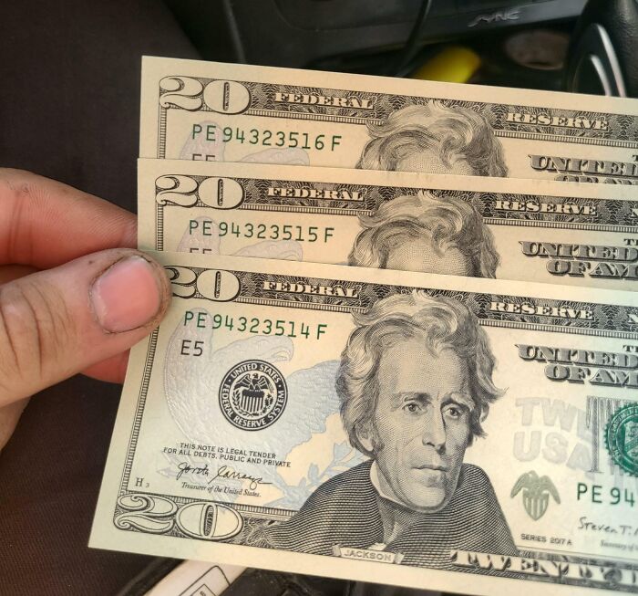 These 3 20 Dollar Bills I Withdrew Have Sequential Serial Numbers