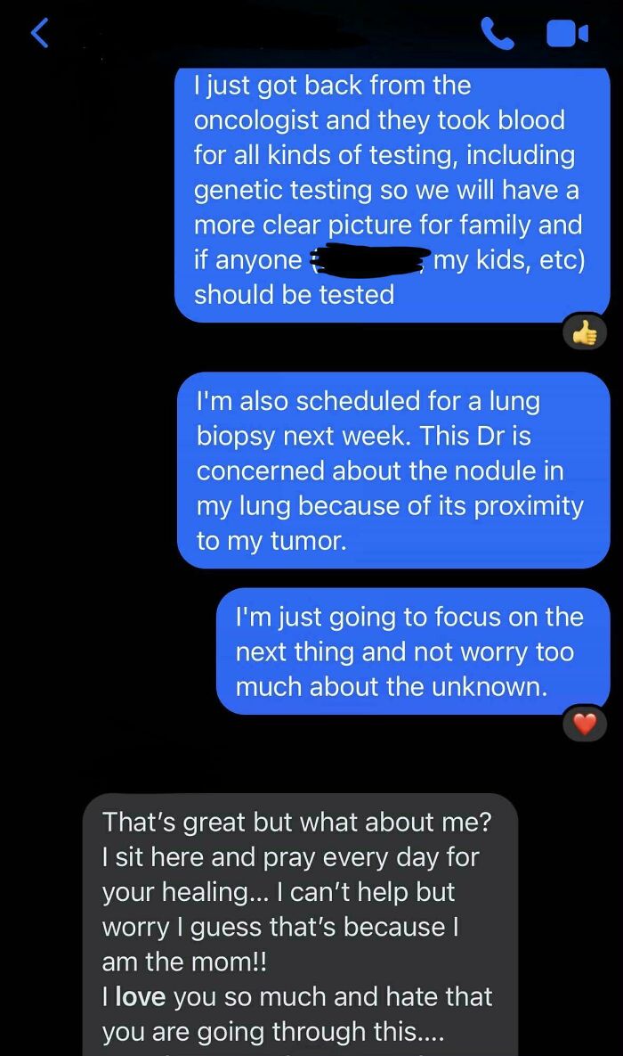 Text message exchange showing entitled family member response to serious health update, illustrating delusional family behavior.