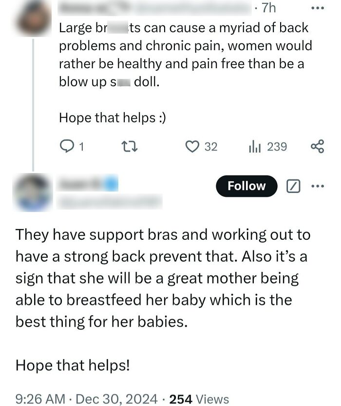 Screenshot of a social media conversation highlighting men’s entitlement through unsolicited opinions on women’s bodies and motherhood.