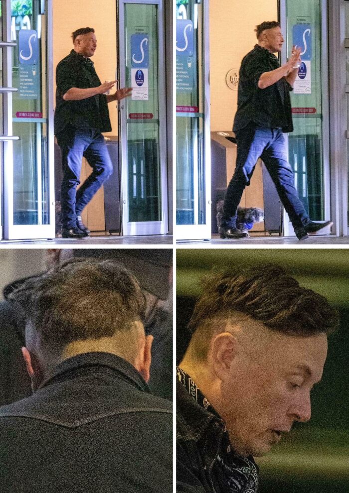 Man with uneven and tragic hair accidents, showing badly cut hair from different angles outdoors and indoors.