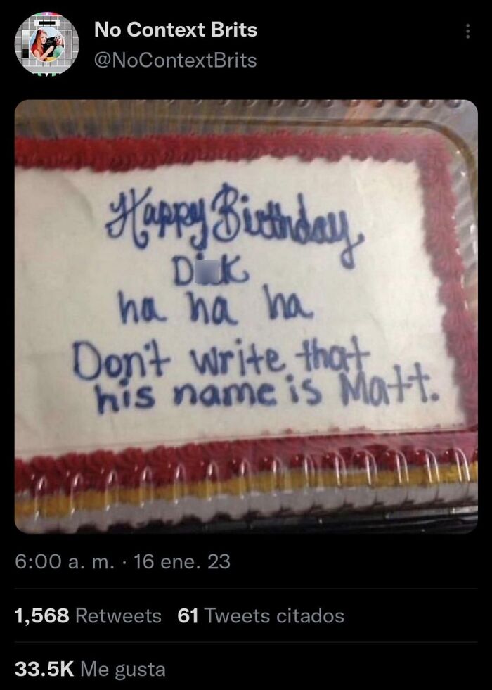 Birthday cake with a funny misprint saying not to write the name and resulting in hilarious misunderstood instructions.