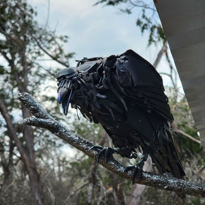 Metalworkers crafted a detailed bird sculpture from metal, showcasing remarkable skill and defying physics with its design.