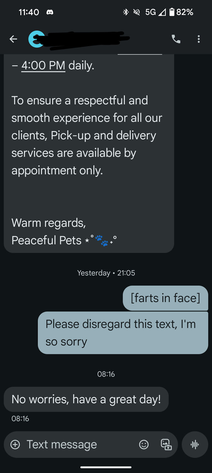 Text message showing a cringe moment with an apology after sending an embarrassing text in a conversation.