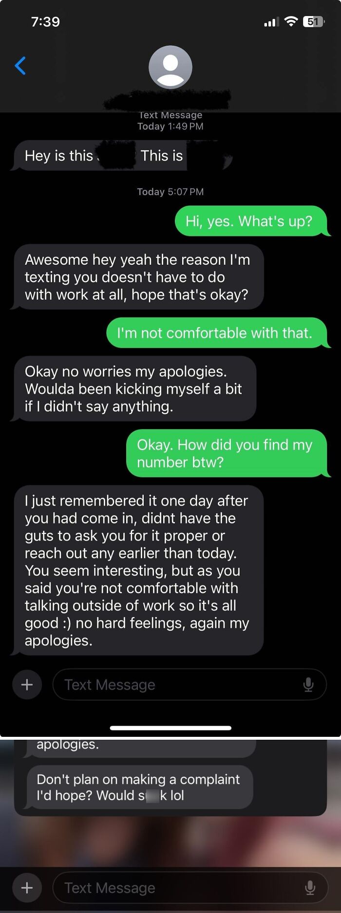 Text message conversation showing a woman's savage comeback to creepy and inappropriate DMs from a man.