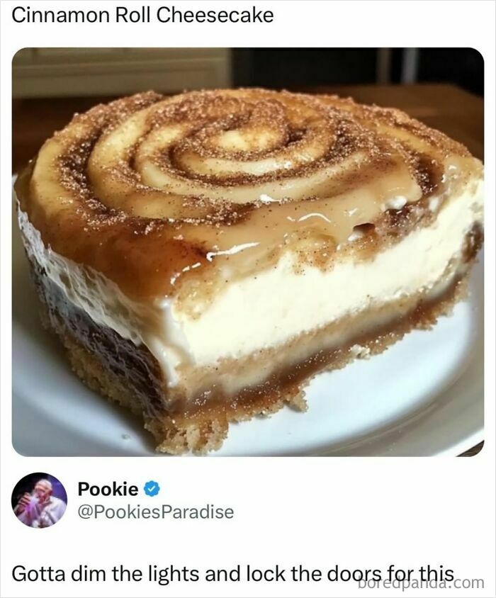 Close-up of a cinnamon roll cheesecake slice showcasing layers and textures that capture snack cravings perfectly.