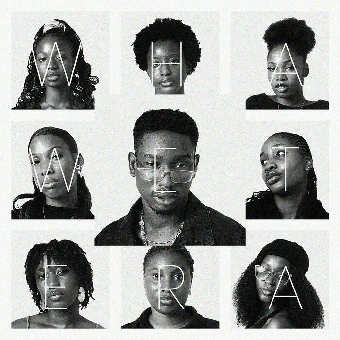 Black and white collage of nine diverse faces with a grid overlay, illustrating creative but terrible product design concepts.