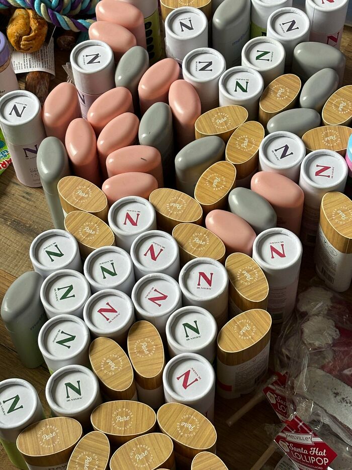 A pile of new, unopened personal care products found while dumpster diving.