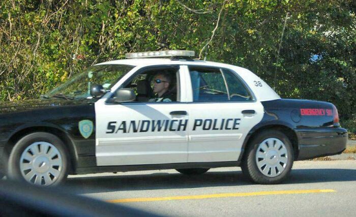 Fascinating pics of a Sandwich Police car on the road, offering a quick brain boost and a smile.