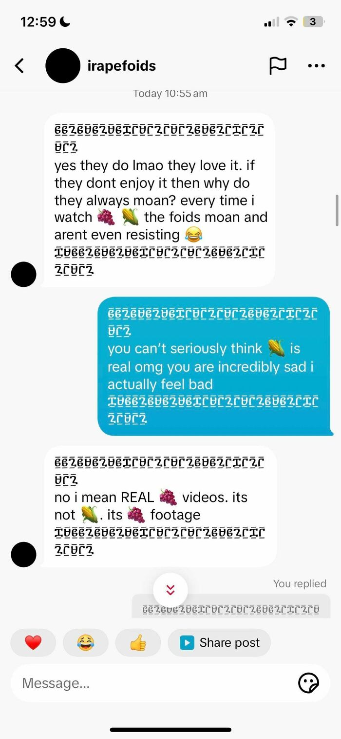 Screenshot of an online chat showing angry incels being shamed with mocking messages and emojis.