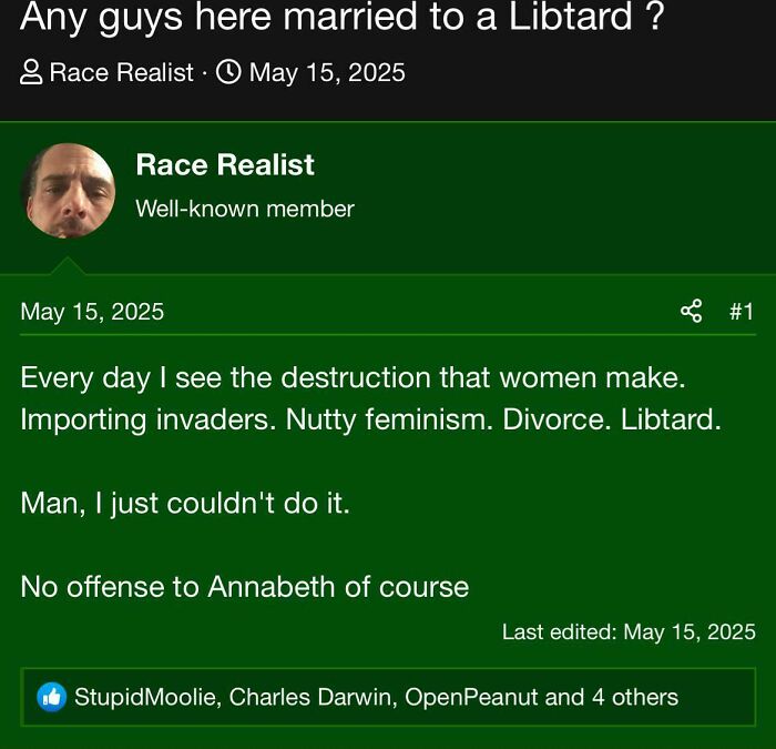 Screenshot of an angry incel forum post expressing frustration about feminism and divorce in an online shaming context.