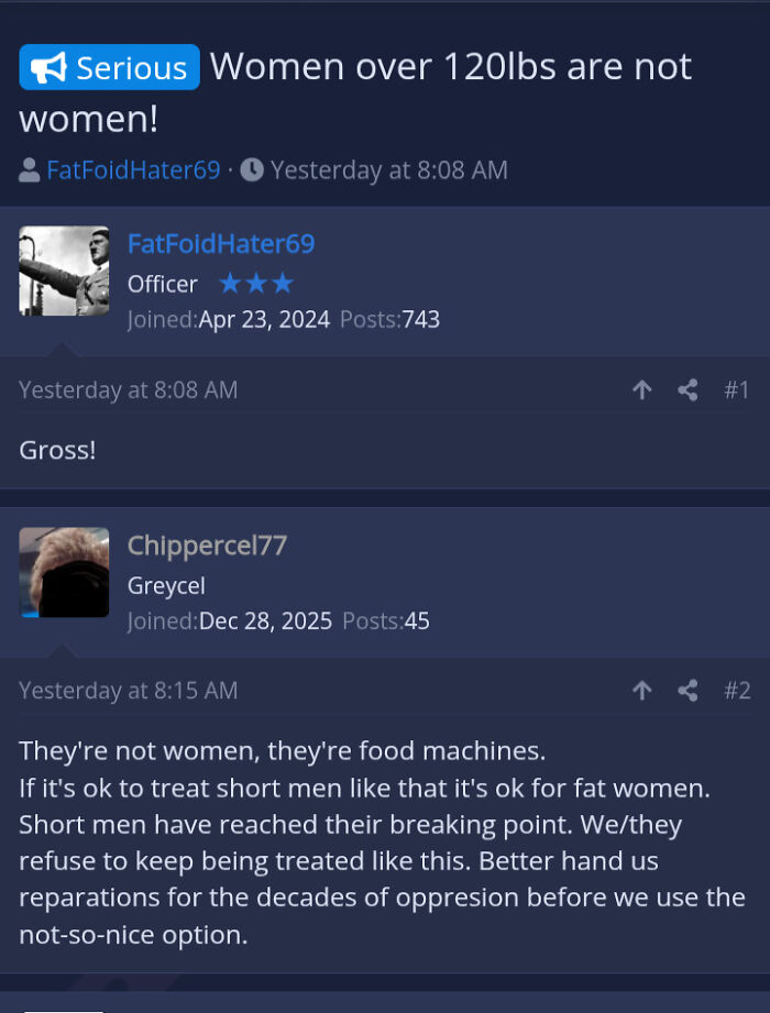 Online forum post showing angry incel comments shaming women, highlighting incels getting shamed online.