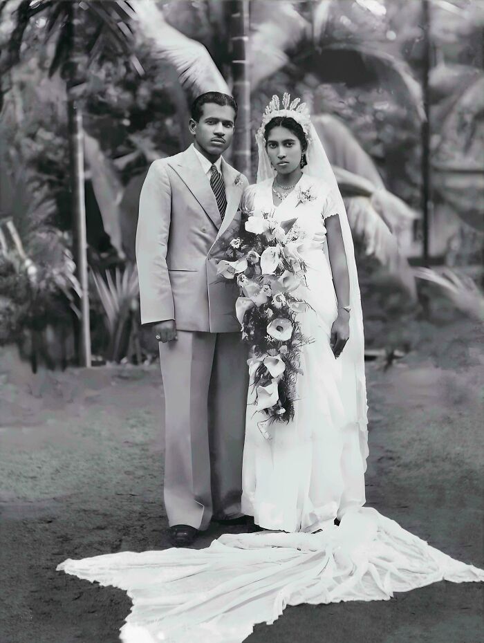 Vintage black and white wedding photo of a couple in formal attire, reflecting decades old moments that still resonate today.