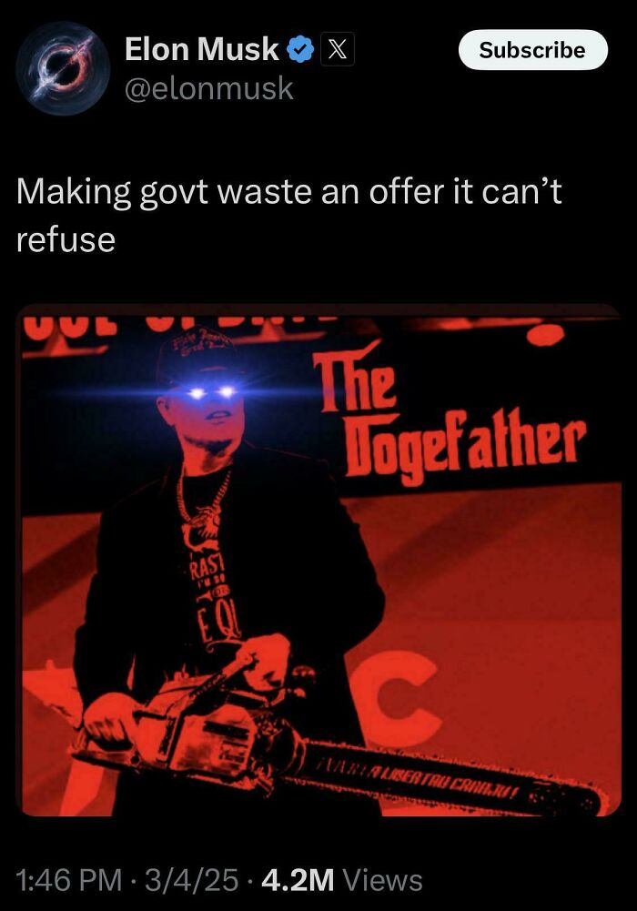 Elon Musk tweet with a Dogefather meme, a prime example of cringey people and their new pics.