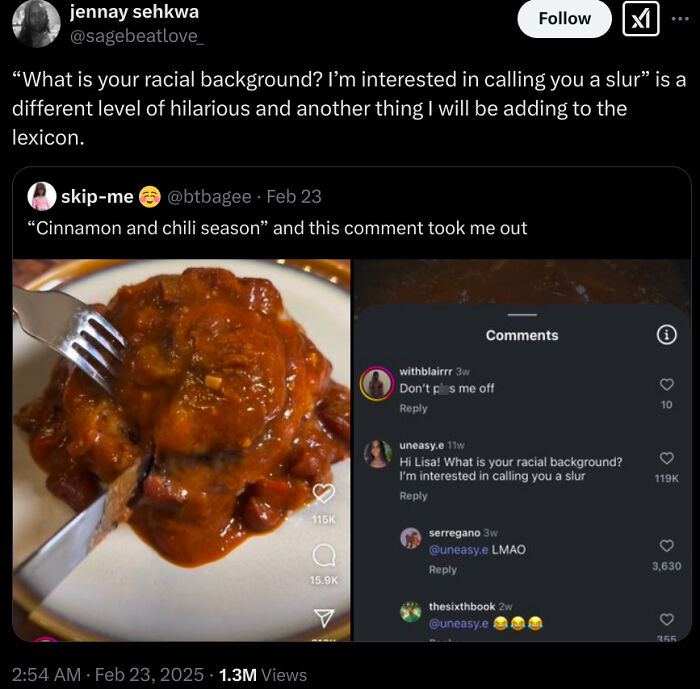 Black Twitter post showing a humorous comment about racial background and calling out slurs in relatable tweets.