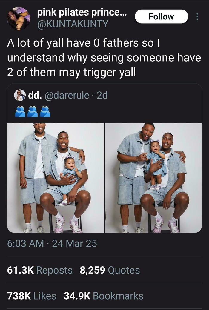 Black Twitter post humor with two men and a baby, showing relatable and hilarious family moments.