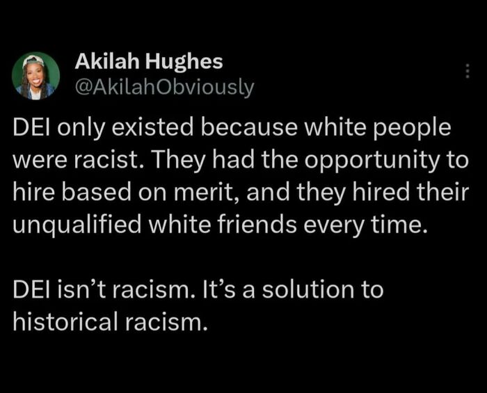 Screenshot of a Black Twitter post discussing DEI as a solution to historical racism, reflecting relatable and hilarious content.