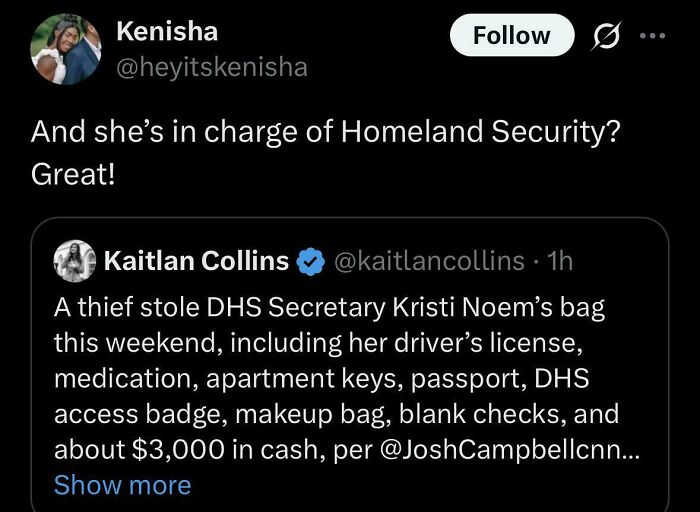 Black Twitter post humorously reacting to Homeland Security news with a relatable and hilarious comment.