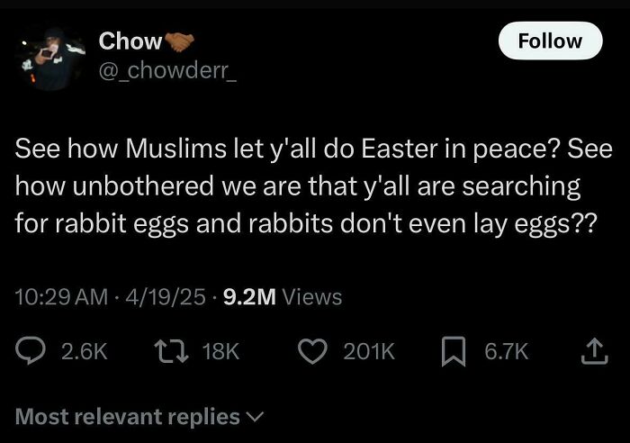 Black Twitter post humor about Easter traditions with 9.2M views showing relatable and hilarious social commentary.