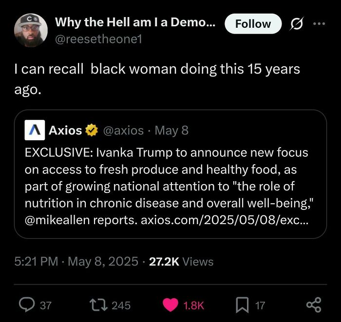 Screenshot of a relatable Black Twitter post reacting to a news announcement about healthy food access.