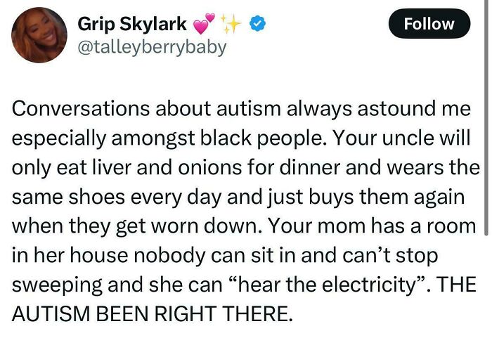 Tweet from Black Twitter about autism awareness with relatable and humorous insights, part of hilarious Black Twitter posts.