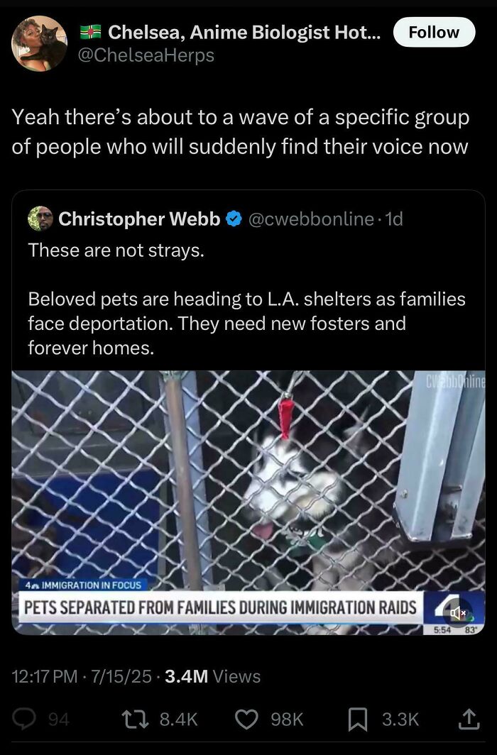 Tweet from Black Twitter discussing pets separated during immigration raids, highlighting relatable and hilarious posts from Black Twitter.