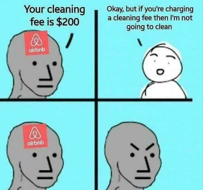 Meme of two characters debating a $200 Airbnb cleaning fee, highlighting internet's favorite moments humor humorously.