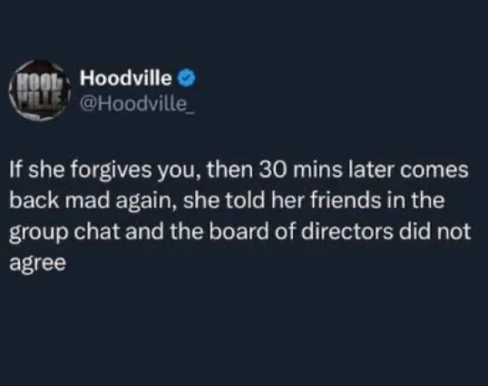 Screenshot of a humorous Twitter post about forgiveness and group chat dynamics, one of the internet’s favorite moments.