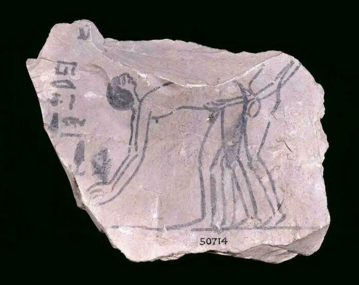 Ancient drawing on stone depicting human figures in a strange pose, showcasing unusual art found on strange earth.