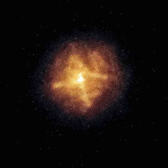 Glowing strange Earth phenomenon resembling a star shape against a dark space background with scattered tiny lights.