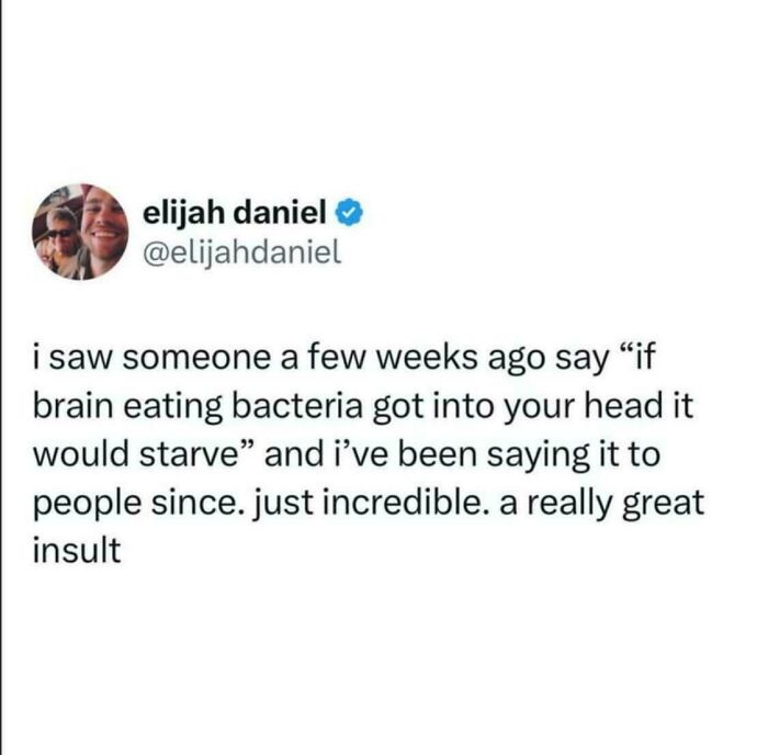 A tweet about a great insult, a verbal knockout: if brain-eating bacteria got into your head, it would starve.