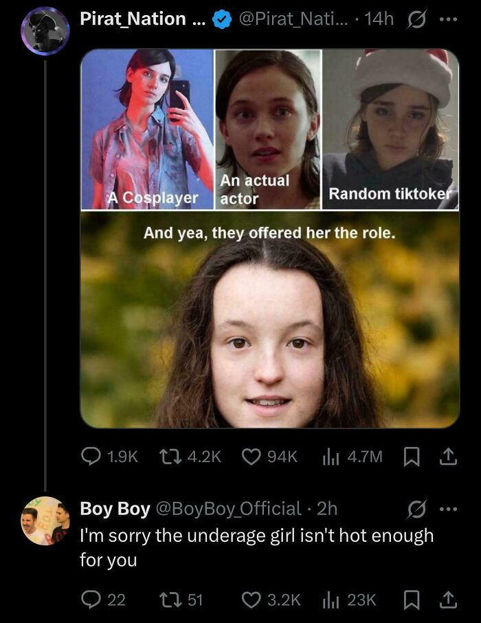 A meme comparing a cosplayer, actor, and Tiktoker, followed by a savage verbal knockout about the actor.