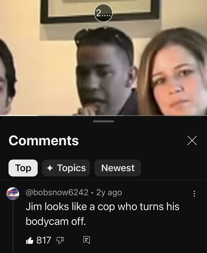 A partial image of people with a YouTube comment below that delivers a savage verbal knockout about someone named Jim.
