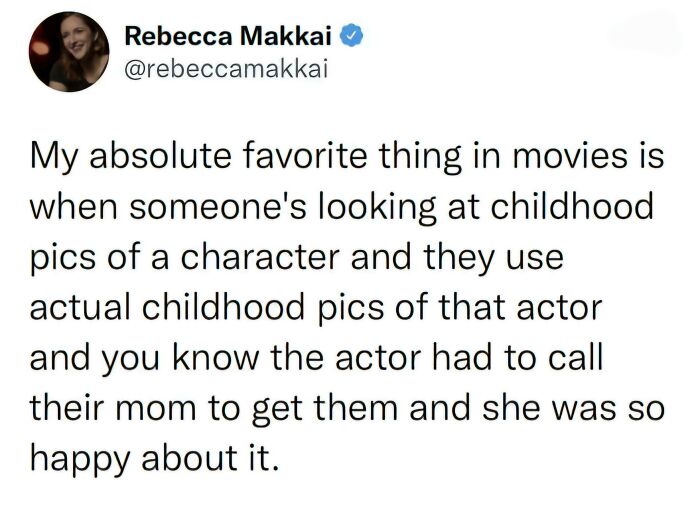 Relatable memes tweet describing how movies use actual childhood photos of actors.