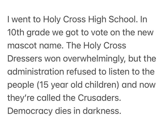 Funny school mascot voting story as one of the relatable memes on Twitter.