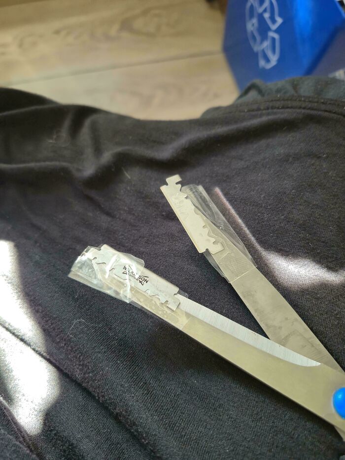 Razor blades taped to scissors, an example of a DiWHY project.