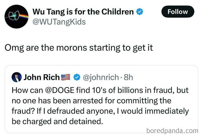 An ironic response to a nonsensical post on X about fraud in DOGE cryptocurrency without arrests.