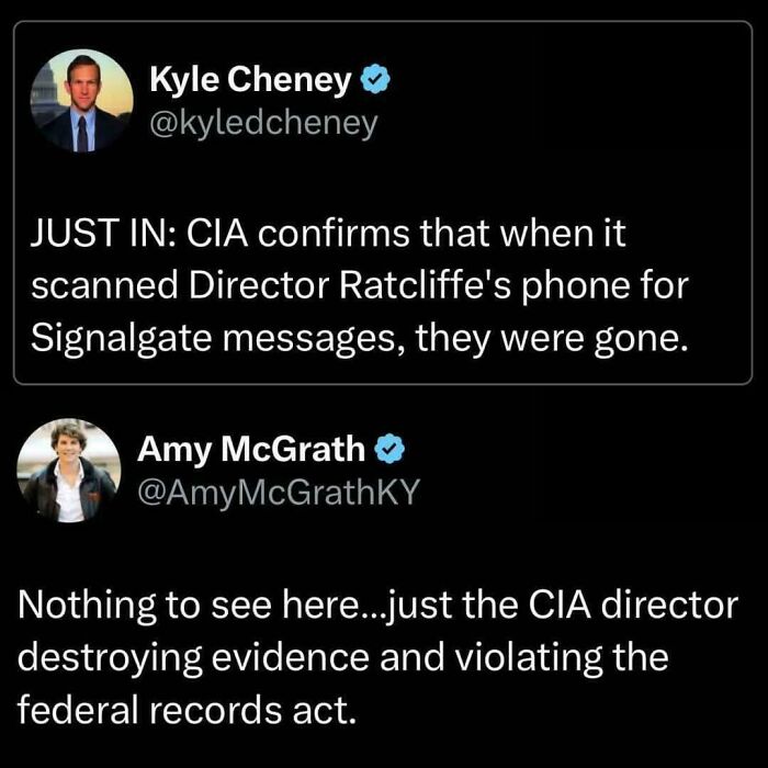 An ironic response to a nonsensical post on X about the CIA director destroying evidence.
