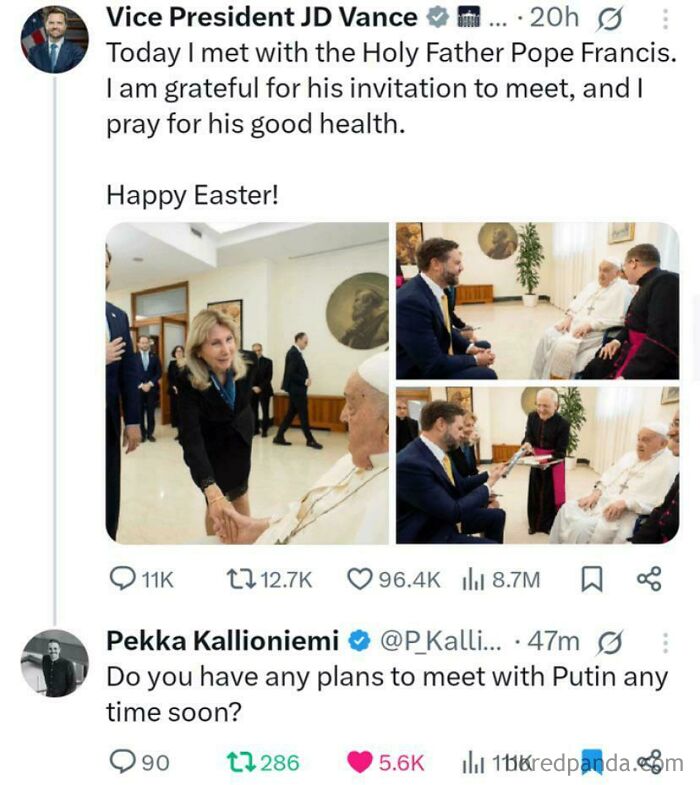 Ironic responses to JD Vance's meeting with Pope Francis, bringing back internet harmony.