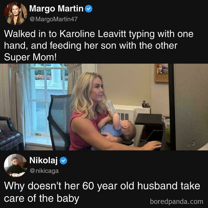 Ironic responses to a post about a super mom feeding her baby while typing, restoring internet harmony.