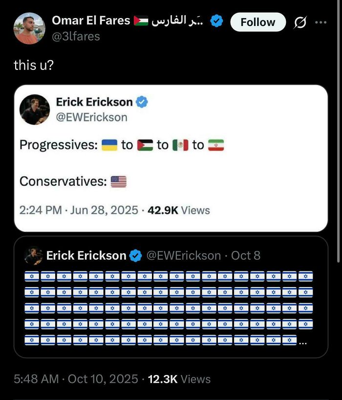 An image showing a tweet thread where someone got caught in their contradictions online about political allegiances.