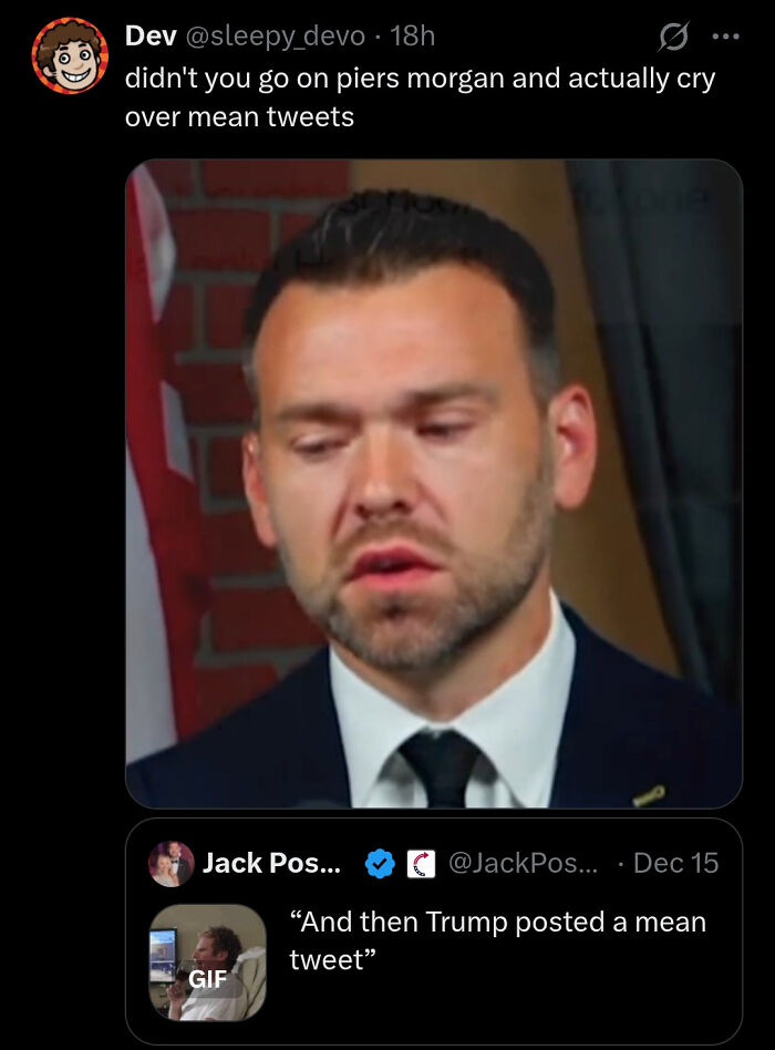 A social media post featuring a man crying, caught in contradictions about mean tweets after being called out.