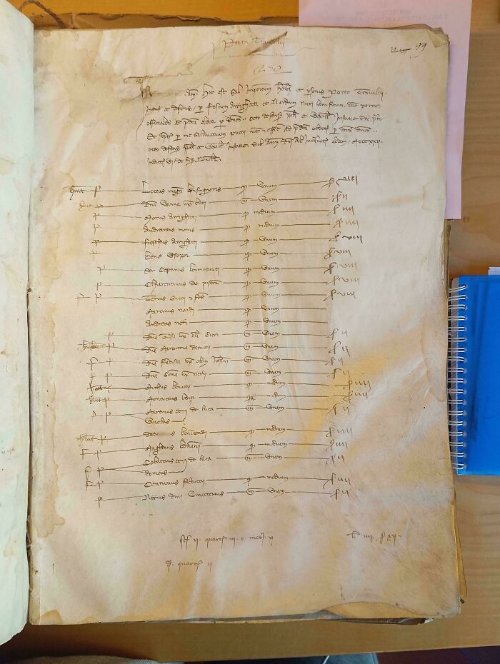 An aged, handwritten document with medieval script, offering a fascinating insight into Middle Ages human history.